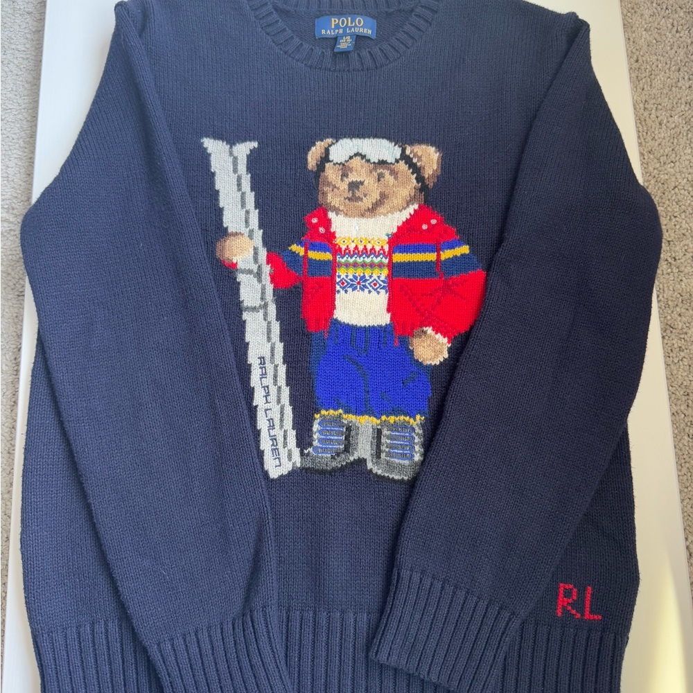 Polo by Ralph Lauren Wool Navy Sweater with Bear Design